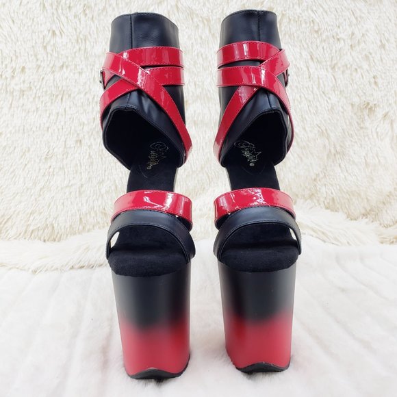 Flamingo 80015 Red Black 2 tone 8" High Heel Closed Back Platform Pole Shoes - Picture 13 of 15